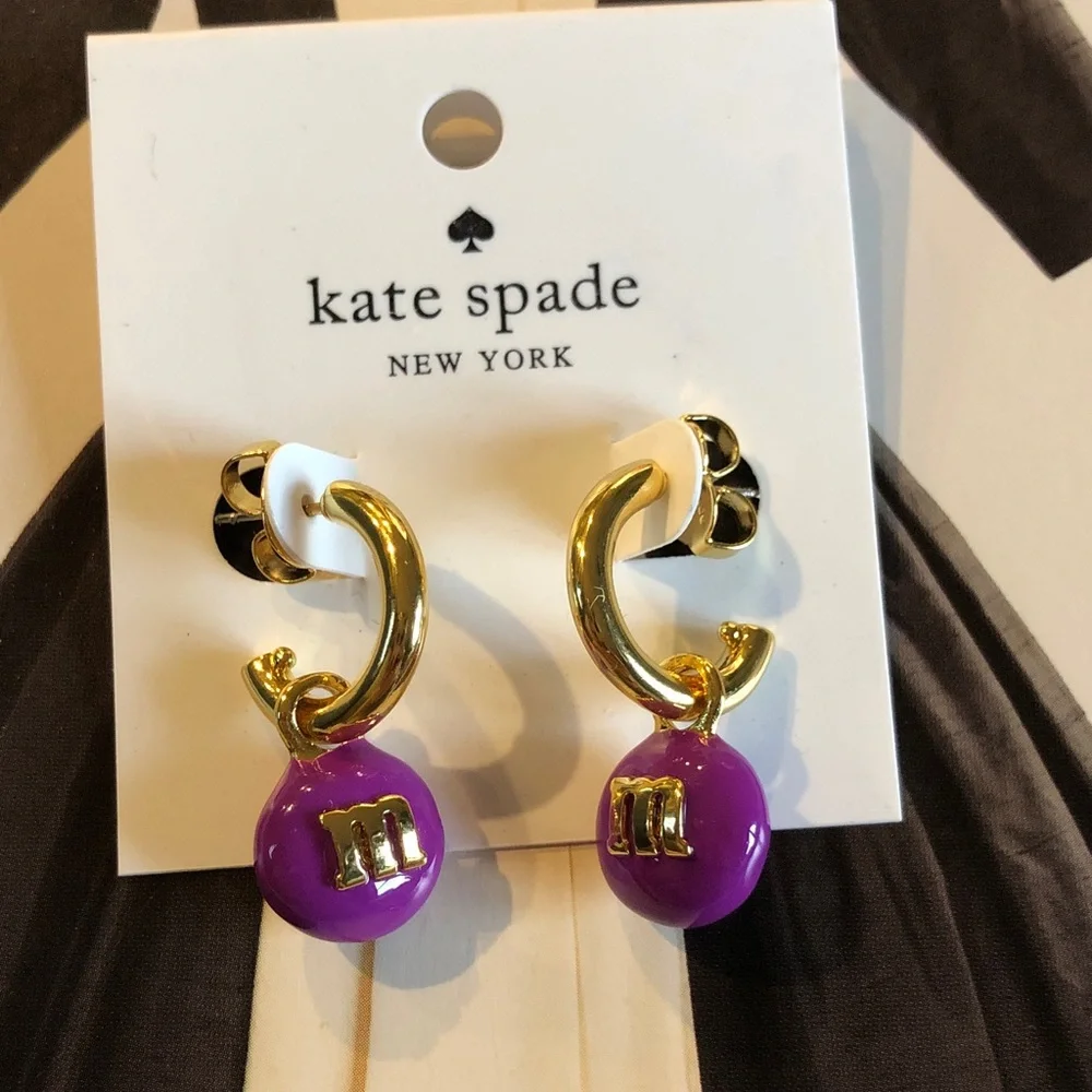 Authentic kate spade New on card Purple and M&M GoldHoop Earrings